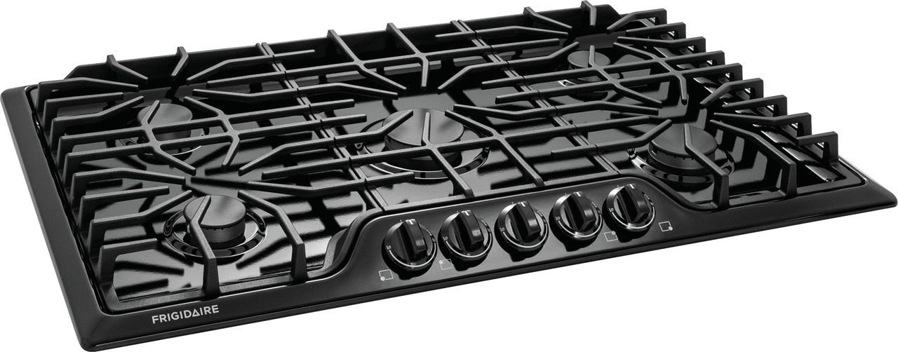 36-inch gas cooktop with black continuous light cast iron grates and sealed burners from kitchen appliances collection
