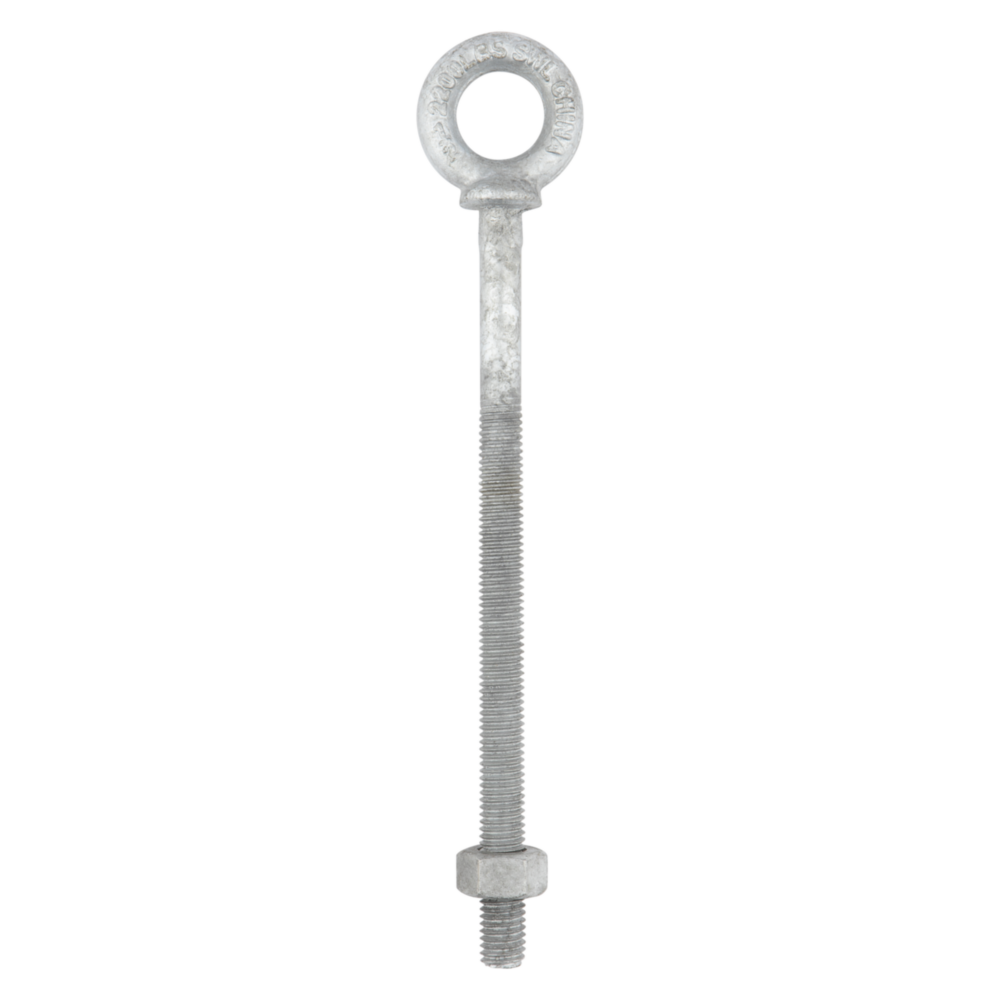 Galvanized forged eye bolt with threaded shaft and shoulder for secure fastening in hardware and fasteners collections