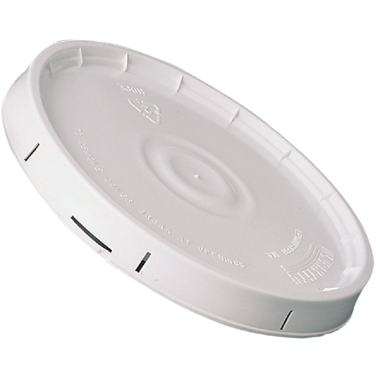 White rigid plastic lid designed to snap securely on 2-gallon buckets in paint and cleaning tools collection