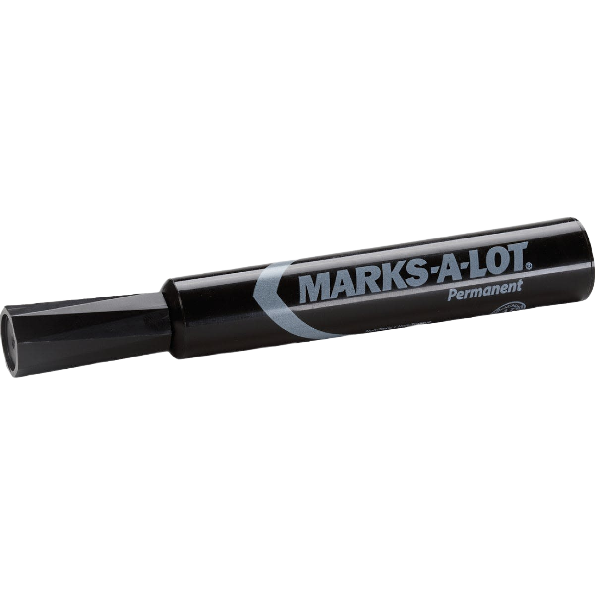 Black permanent marker with chisel tip for versatile marking on various surfaces in office supplies and tools collections