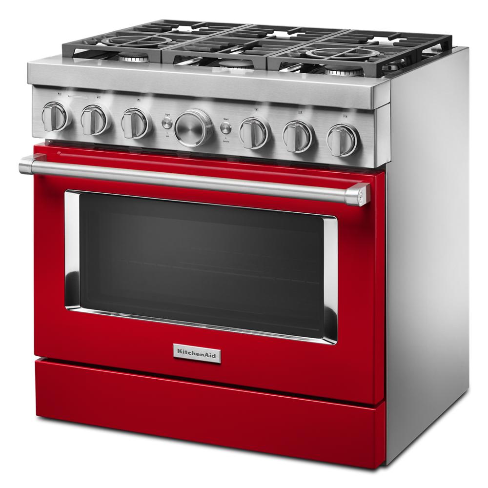 Red KitchenAid smart commercial-style dual fuel range with six burners in Ranges & Cooktops and Appliances collections
