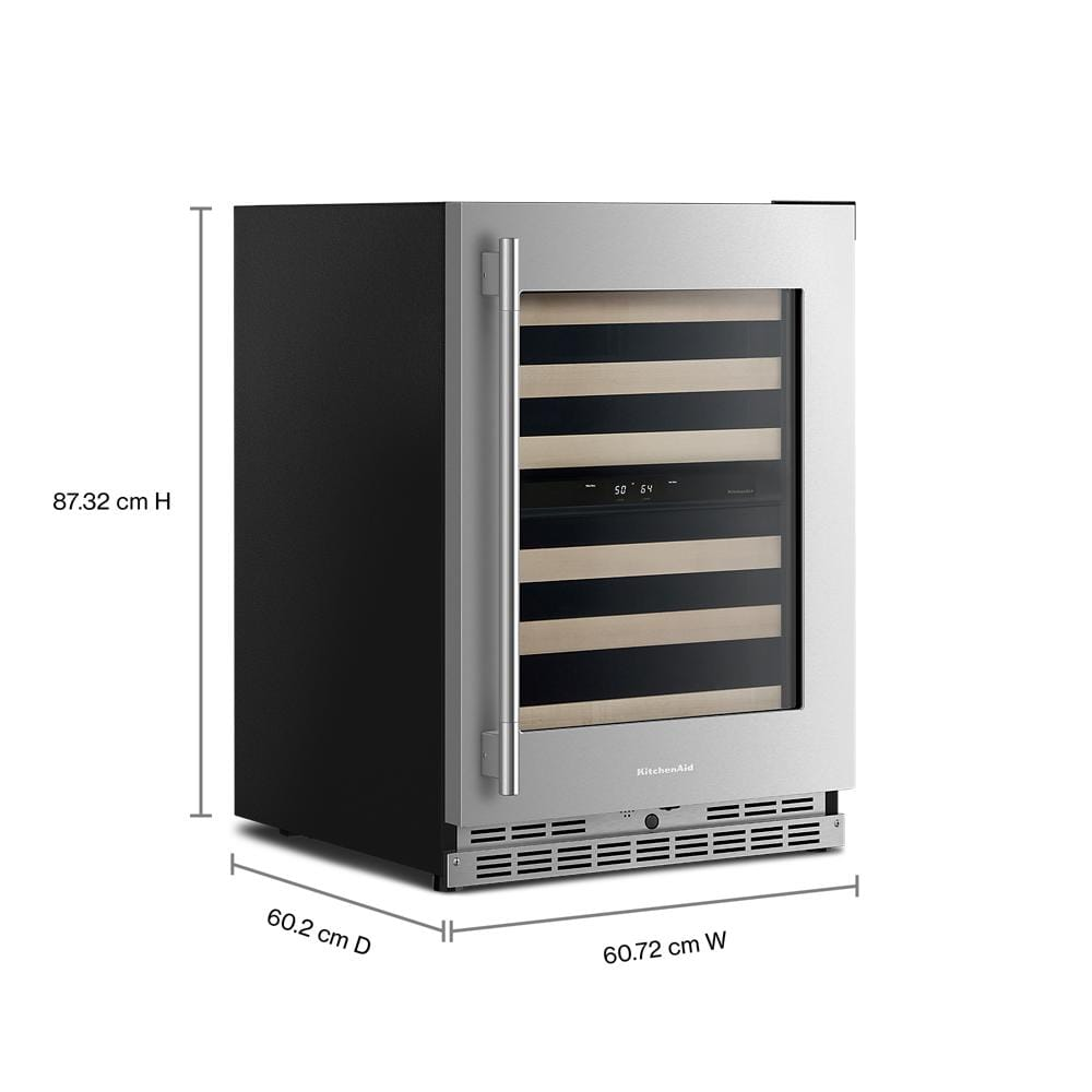 24-Inch Undercounter Wine Cellar with Right Door Swing and 46-Bottle Capacity with Wood-Front Racks in PrintShield® Stainless Steel
