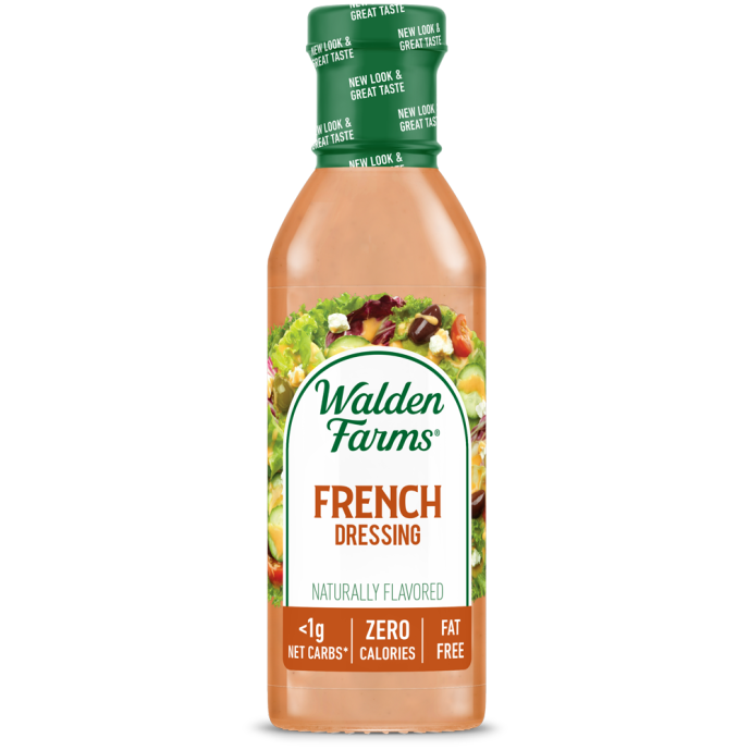 Bottle of naturally flavored French dressing with zero calories and fat-free label from Salad Dressings collection