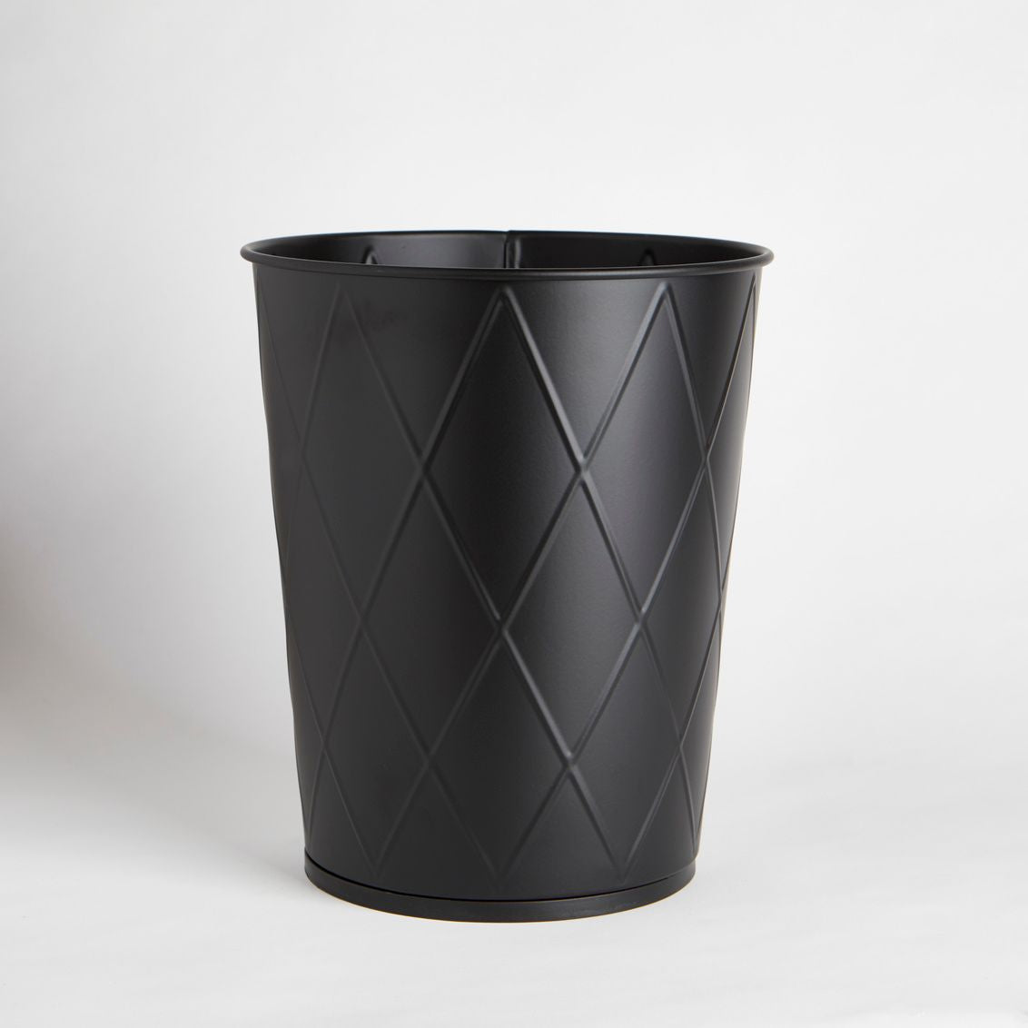 Black waste basket with diamond pattern texture designed for bathroom and home use under $50 category