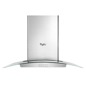 Stainless steel and glass wall-mounted kitchen range hood with controls, designed for modern kitchens and home improvement.