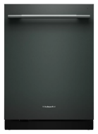 Built-in dishwasher in black with a minimalist towel bar handle and smooth front panel, part of KitchenAid Dishwashers and Kitchen & Kitchenware collections.