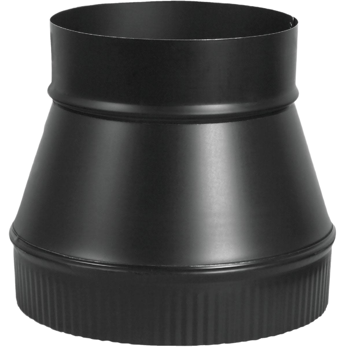 Black 24-gauge steel pipe increaser for plumbing and home improvement, fitting 6 inch to 8 inch connection sizes.