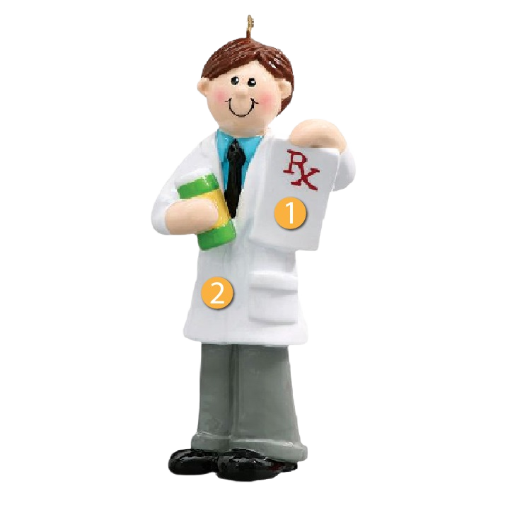 Male pharmacist figurine holding prescription paper and medication bottle in Christmas Ornaments & Tree Decorations under $50 collection