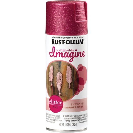 Can of Rust-Oleum Intense Pink glitter spray paint with shimmer finish for home improvement projects and crafts
