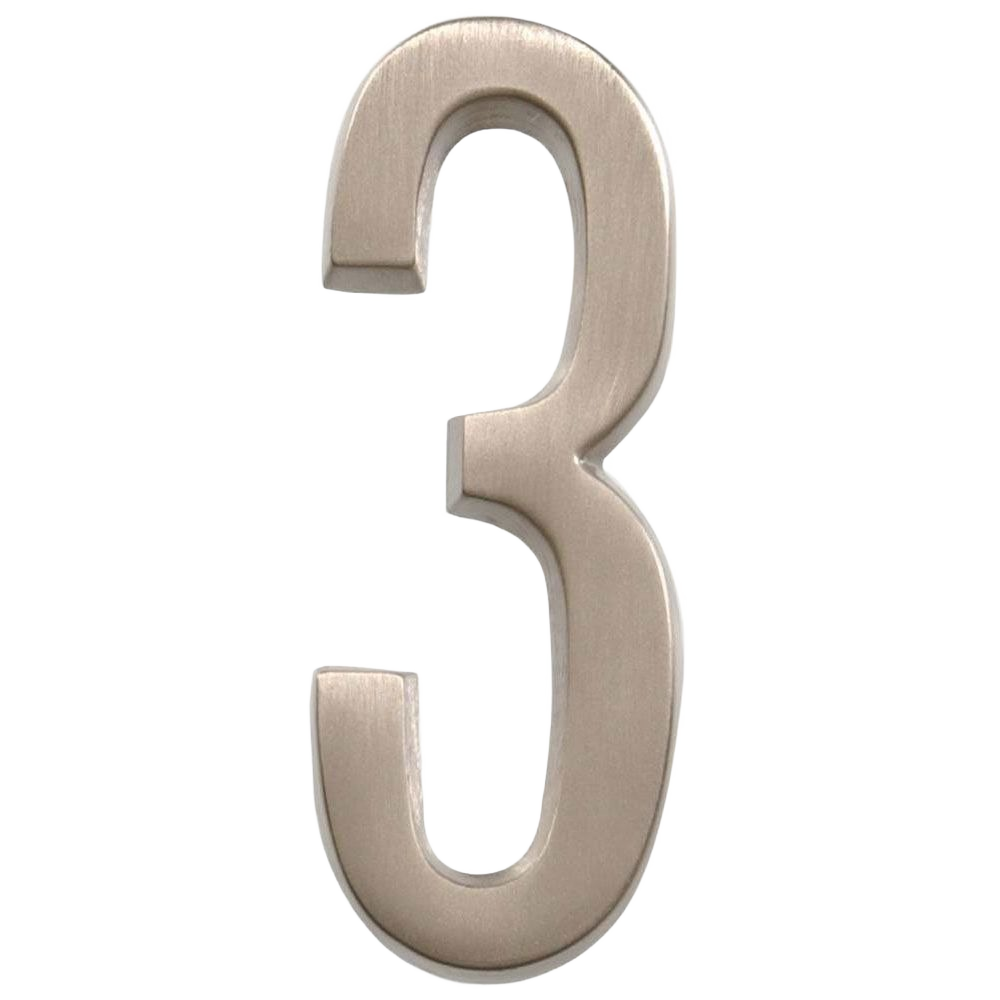 Adhesive metal house number 3 in nickel finish for durable outdoor signage in home improvement and hardware projects under $50