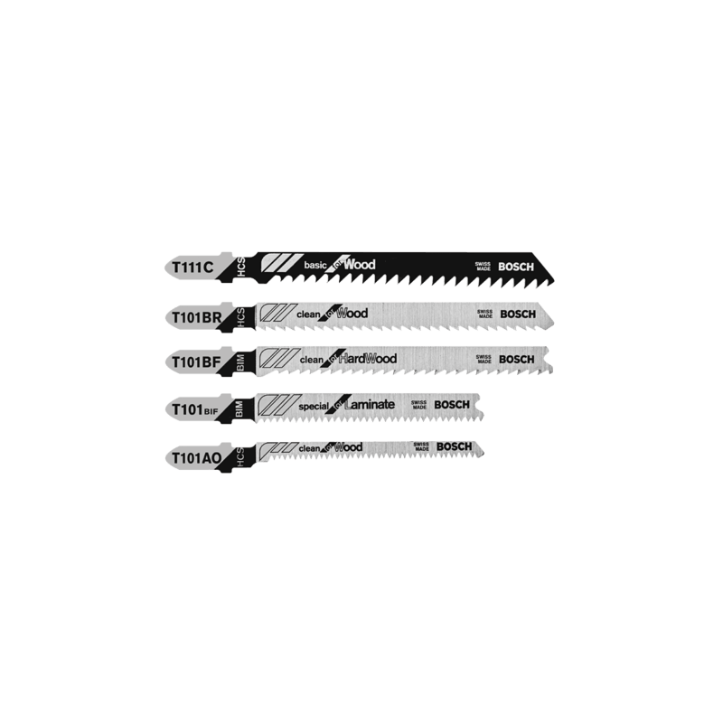 Set of five Bosch T-shank jigsaw blades for wood and laminate cutting in power tool accessories under $50 collection