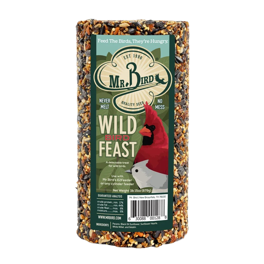 Small seed cylinder with a mix of black oil sunflower and millet for wild bird feeding outdoors