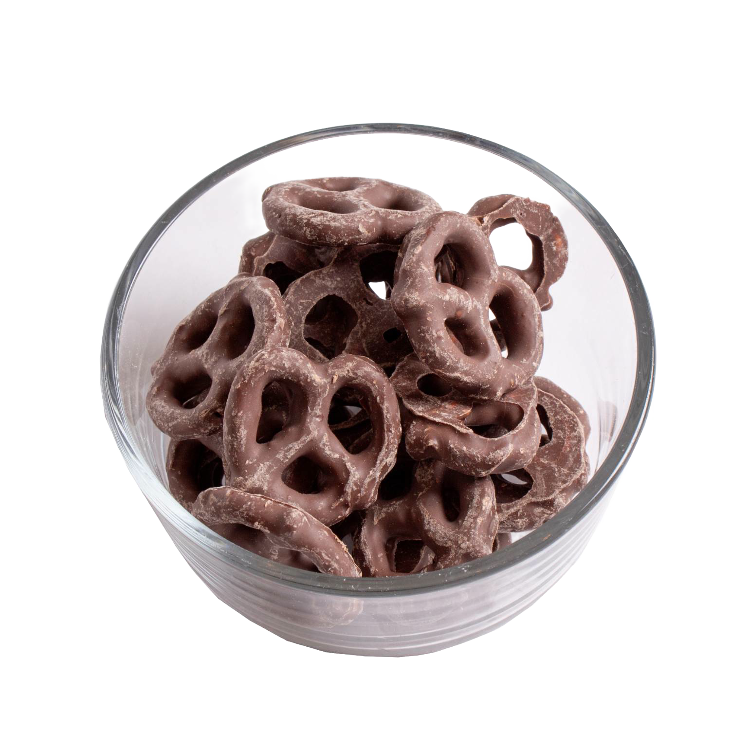 Glass bowl filled with milk chocolate covered mini pretzels in Chips & Snacks and Food & Beverage collections under $50
