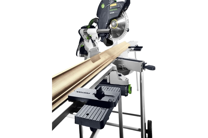 Festool Kapex miter saw with Crown Stops supporting angled molding for precise cutting in saw accessories collection