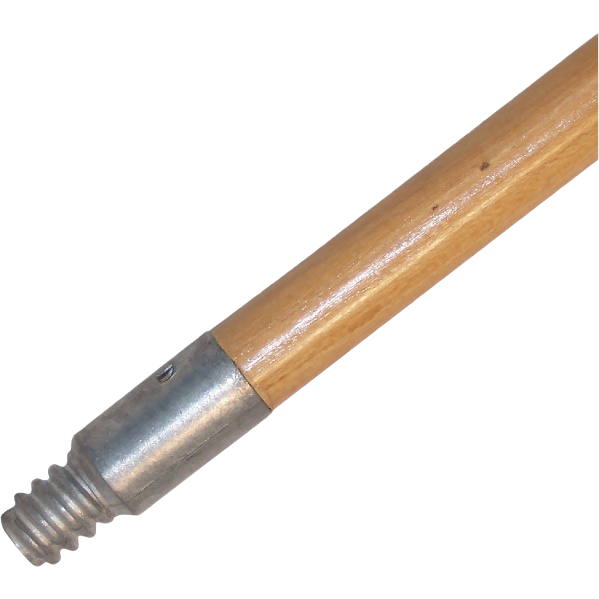 Lacquered wood broom handle with a sturdy metal threaded tip for secure attachment in cleaning tools and brooms collections