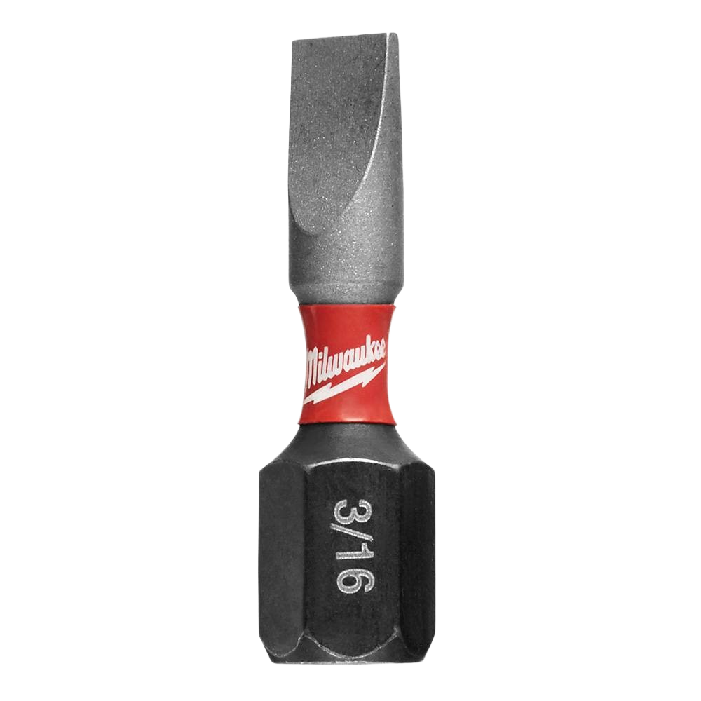 Single 1-inch slotted impact bit with red collar, designed for durability in power tool accessories and home improvement tasks