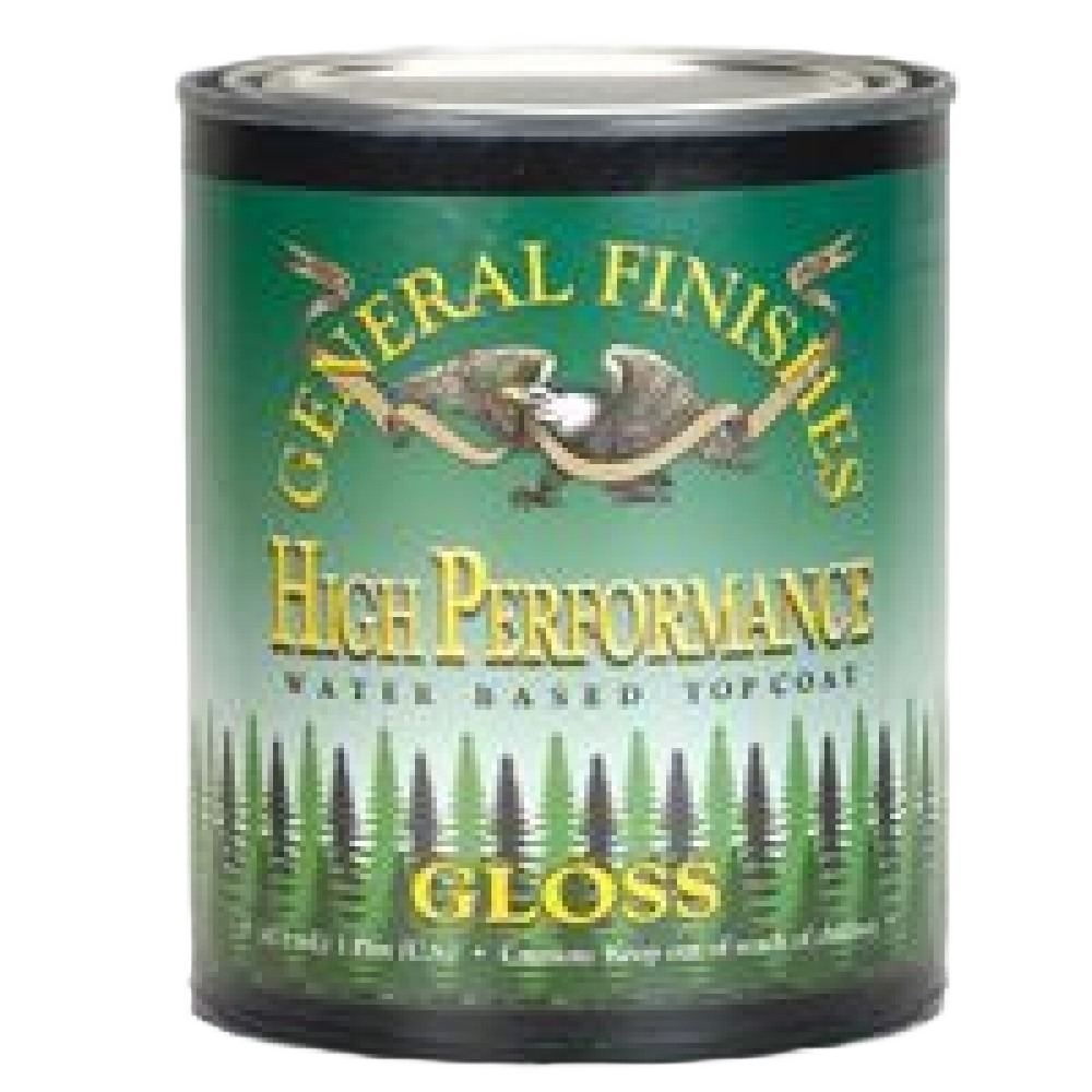 Green metal can of high performance water based gloss topcoat for wood finishing and sealers in home improvement collections