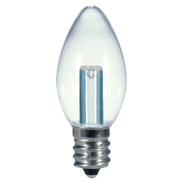 Clear C7 shaped LED bulb with candelabra base for energy-saving lighting in home improvement collections under $50