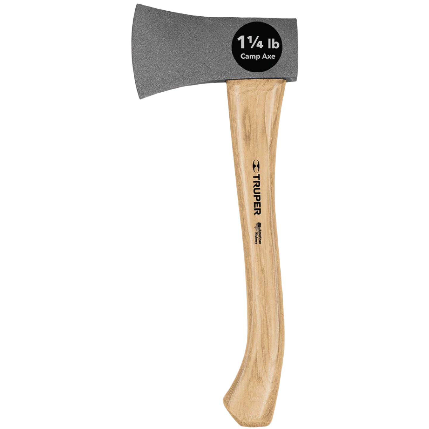 14-inch camper axe with a hickory wood handle and sharp metal head for outdoor and home improvement tasks