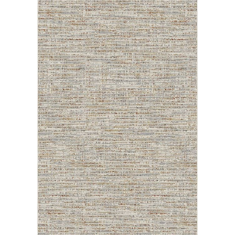 Textured area rug with blended cream, blue, yellow, rust, and green tones for home decor and flooring collections