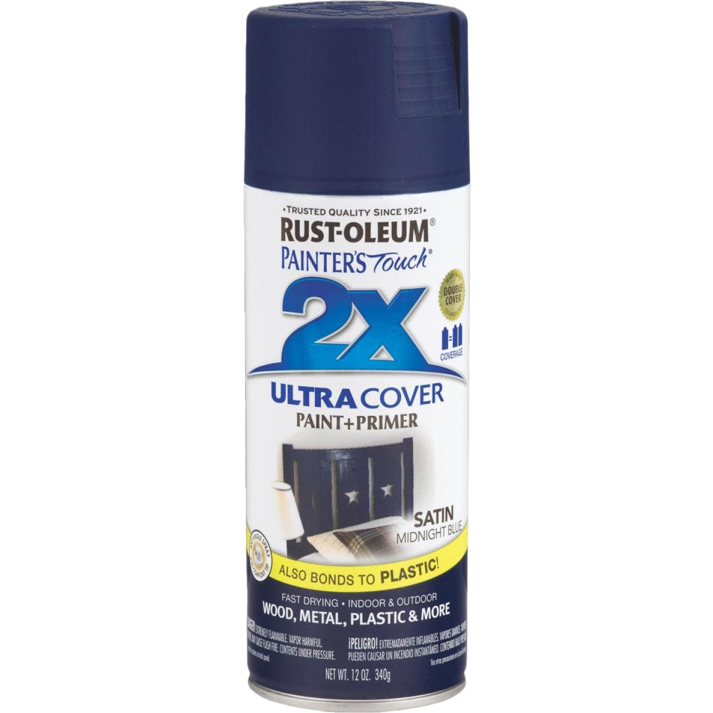 Midnight blue satin spray paint with primer for home improvement projects in Rust Oleum collection under $50