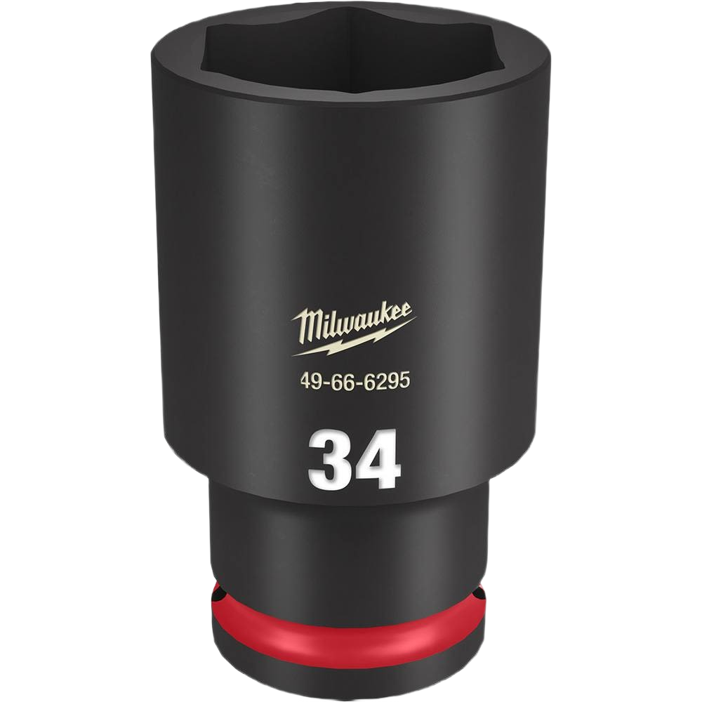 34-mm deep impact socket with red ring, forged steel construction for heavy-duty home improvement tools use