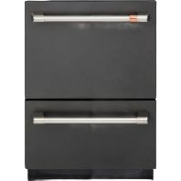 Matte black dishwasher double drawer with sleek stainless steel handles for kitchen and appliance collections