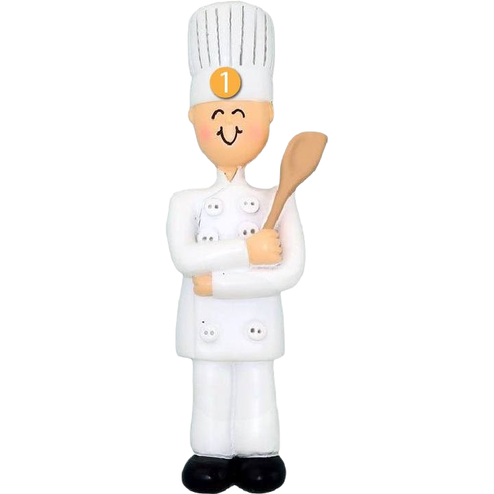 White uniform male chef figurine ornament holding wooden spoon for Christmas tree decorations under $50 collection