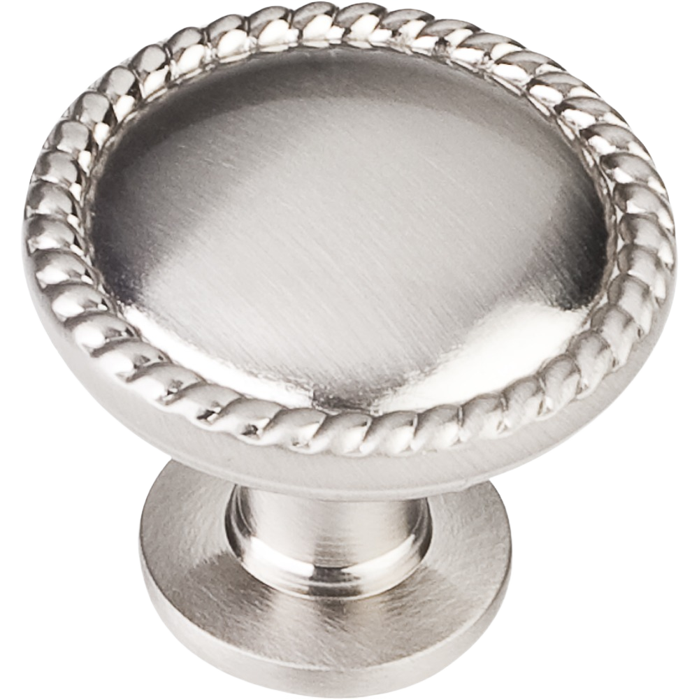 Satin nickel cabinet knob with decorative rope edge, part of hardware and furniture accessories under $50 collections