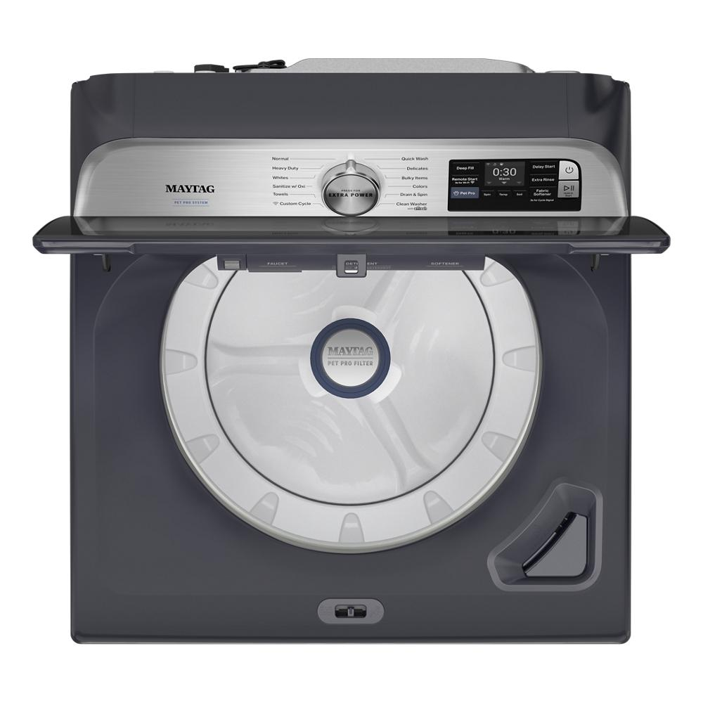 Top load agitator washer with digital display and Pet Pro filter in charcoal gray for home washers collection