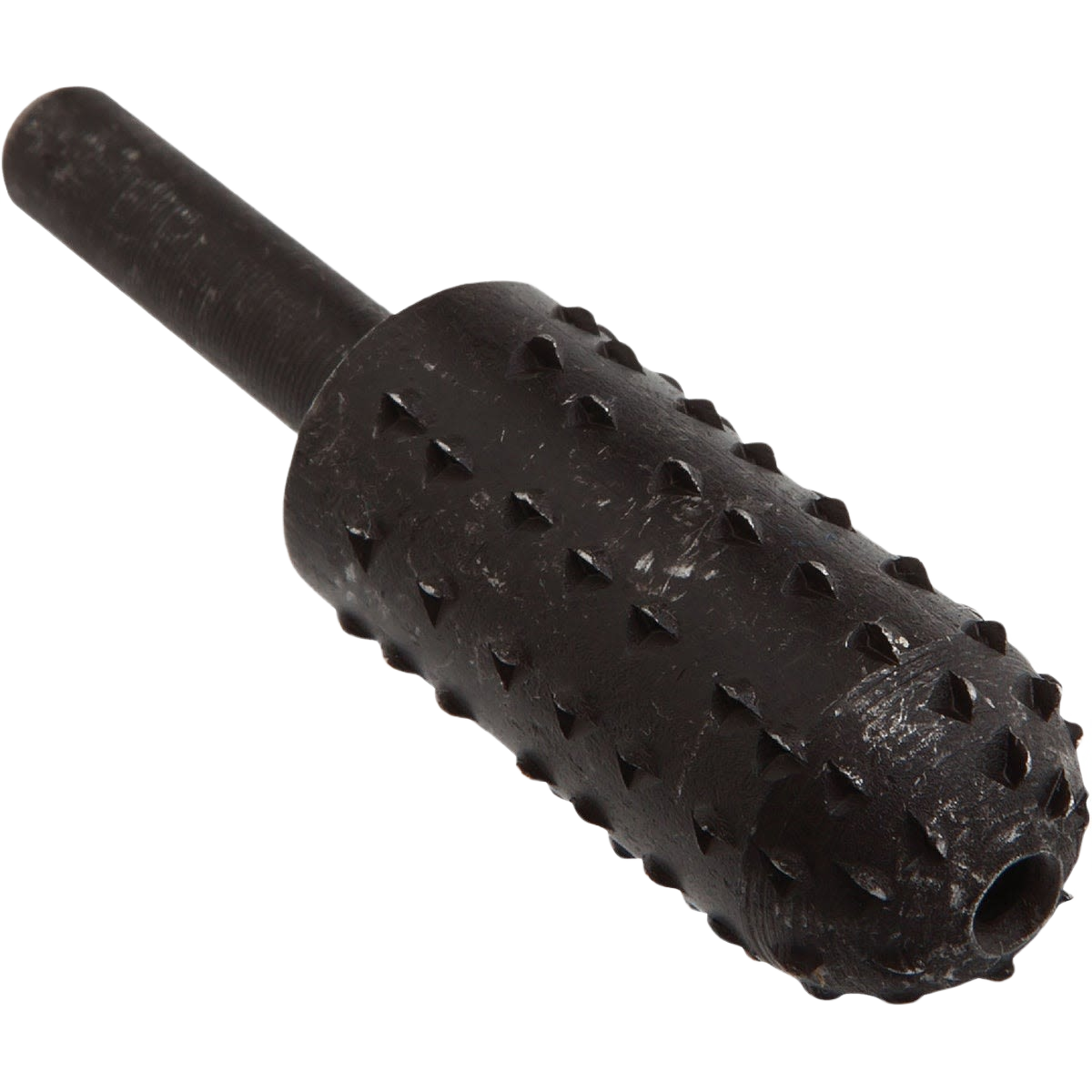 Black rotary rasp with textured cutting surface designed for shaping and smoothing wood in tools and home improvement