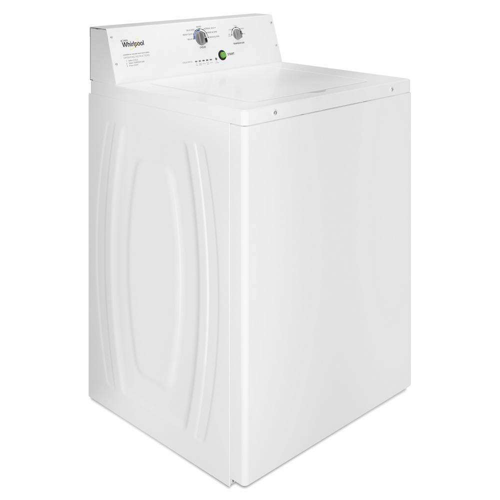 White commercial top-load washer with control knobs, part of washers and appliances for home improvement.