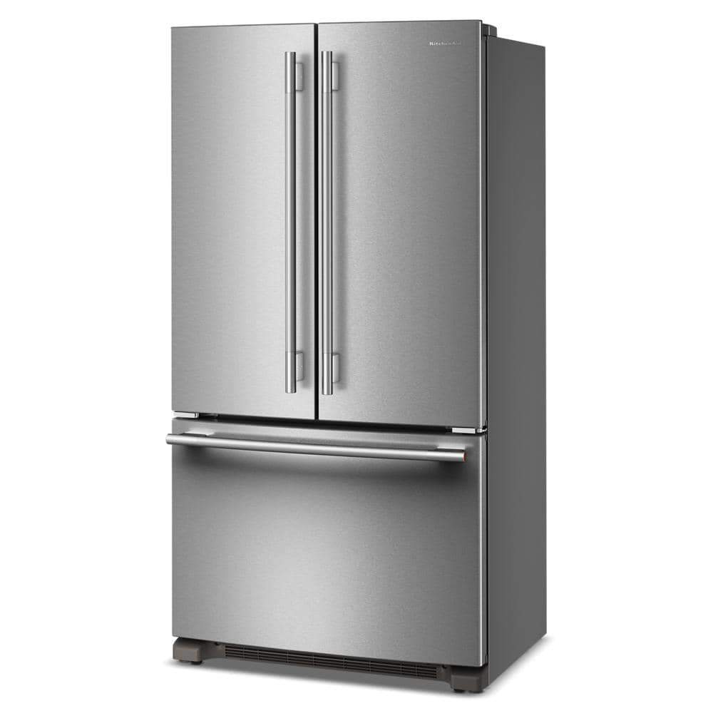 36-inch counter-depth French door refrigerator with stainless steel finish and bottom freezer drawer in appliances collection