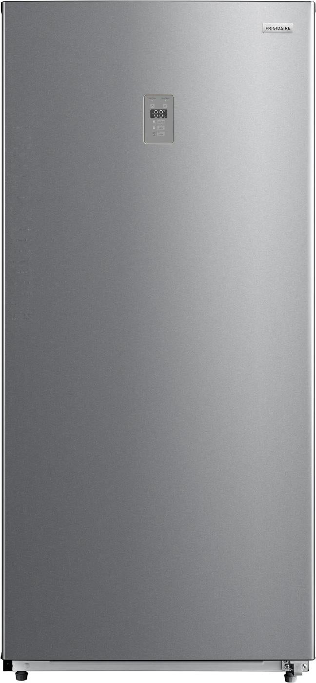 Modern stainless steel upright freezer with digital control panel and smooth finish, suitable for Freezers & Ice Makers, Upright Freezers, Kitchen & Kitchenware, and Appliances collections.