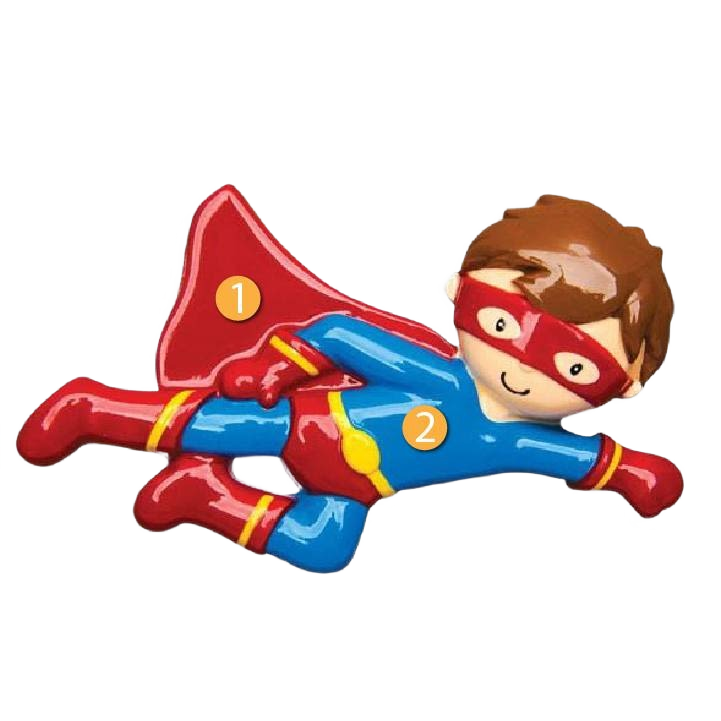 Flying superhero figure ornament in red and blue costume with brown hair from Christmas Ornaments & Tree Decorations collection under $50