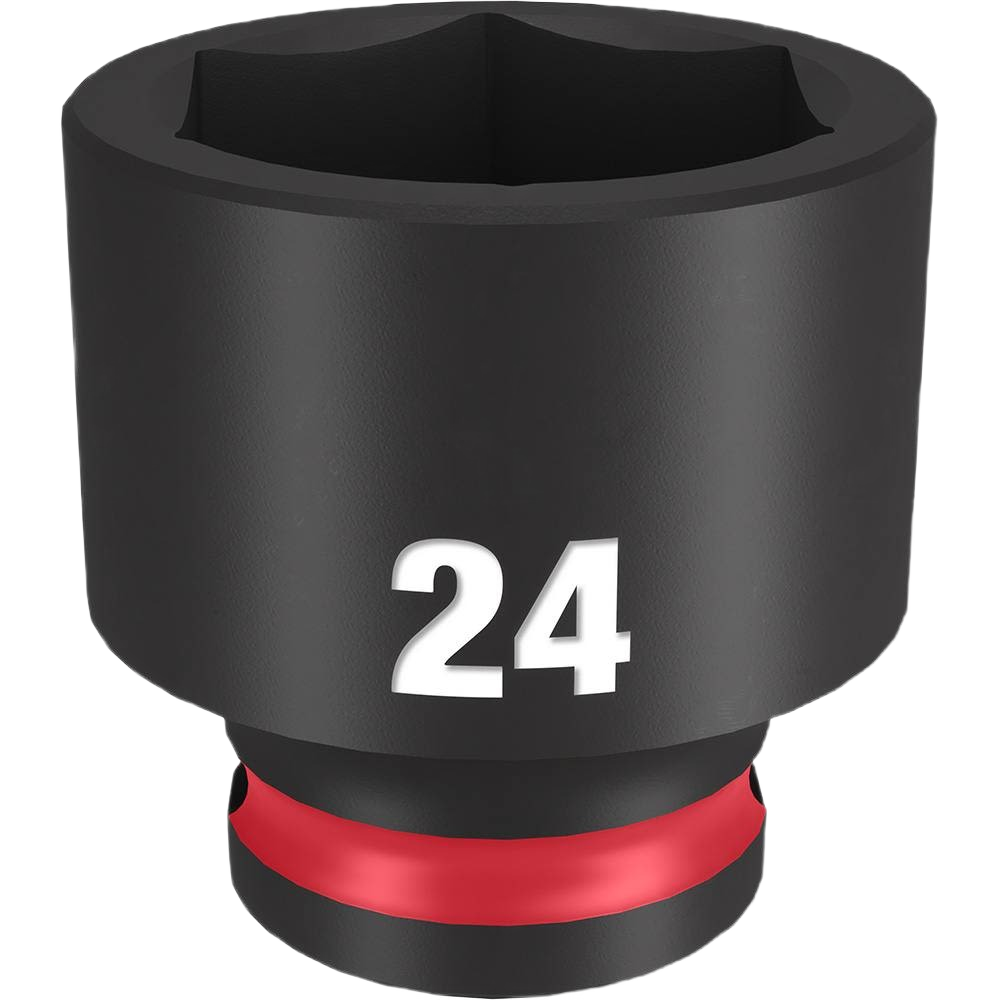 24-mm black impact socket with 6-point design and red accent for hand tools and woodworking collections