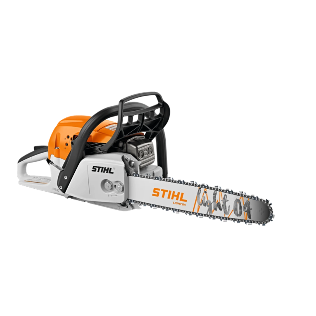 Orange and white fuel-efficient chainsaw with 18-inch bar designed for powerful outdoor home improvement cutting tasks
