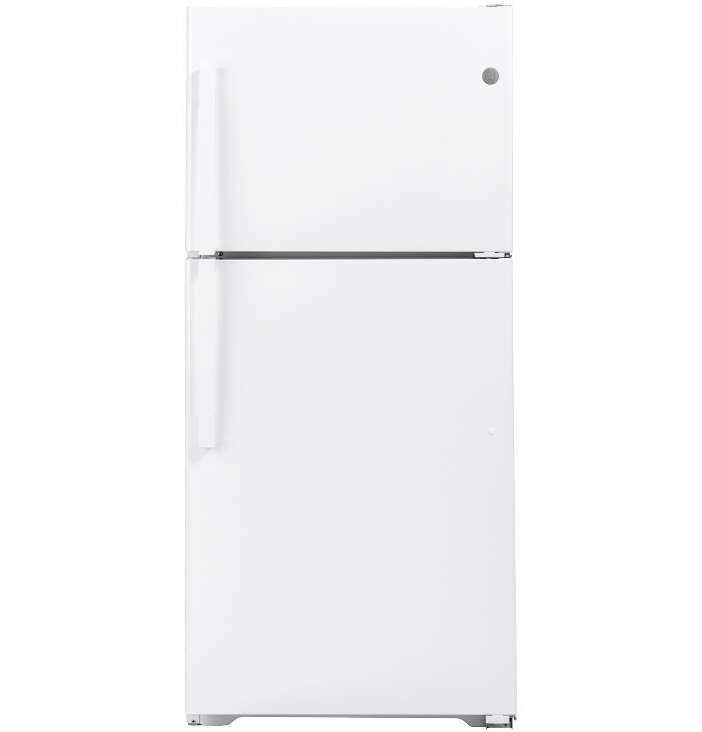 White top-freezer refrigerator with smooth finish and vertical handles from kitchen and appliances collection