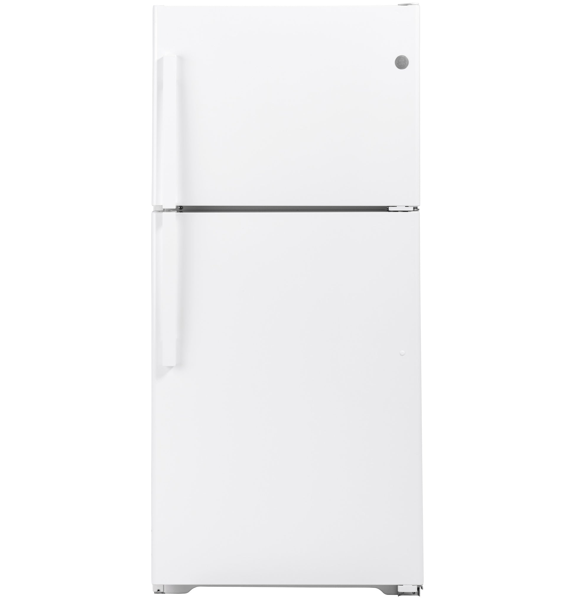 White top-freezer refrigerator with smooth finish and vertical handles from kitchen and appliances collection