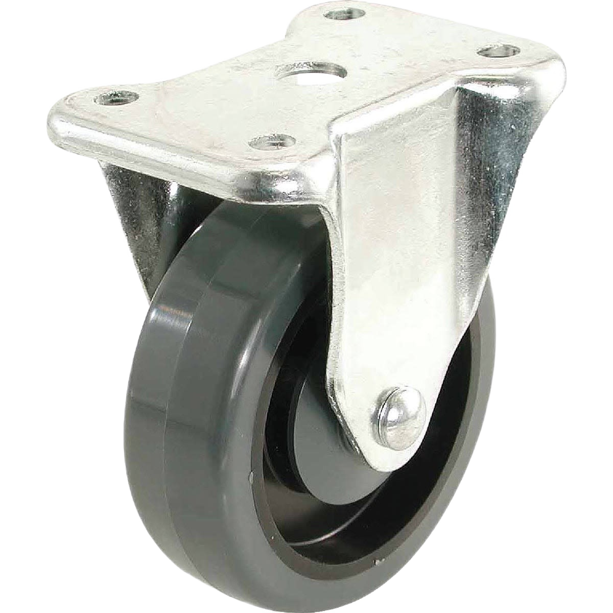 Rigid caster with 4-inch polypropylene wheel and metal mounting plate for furniture and hardware applications