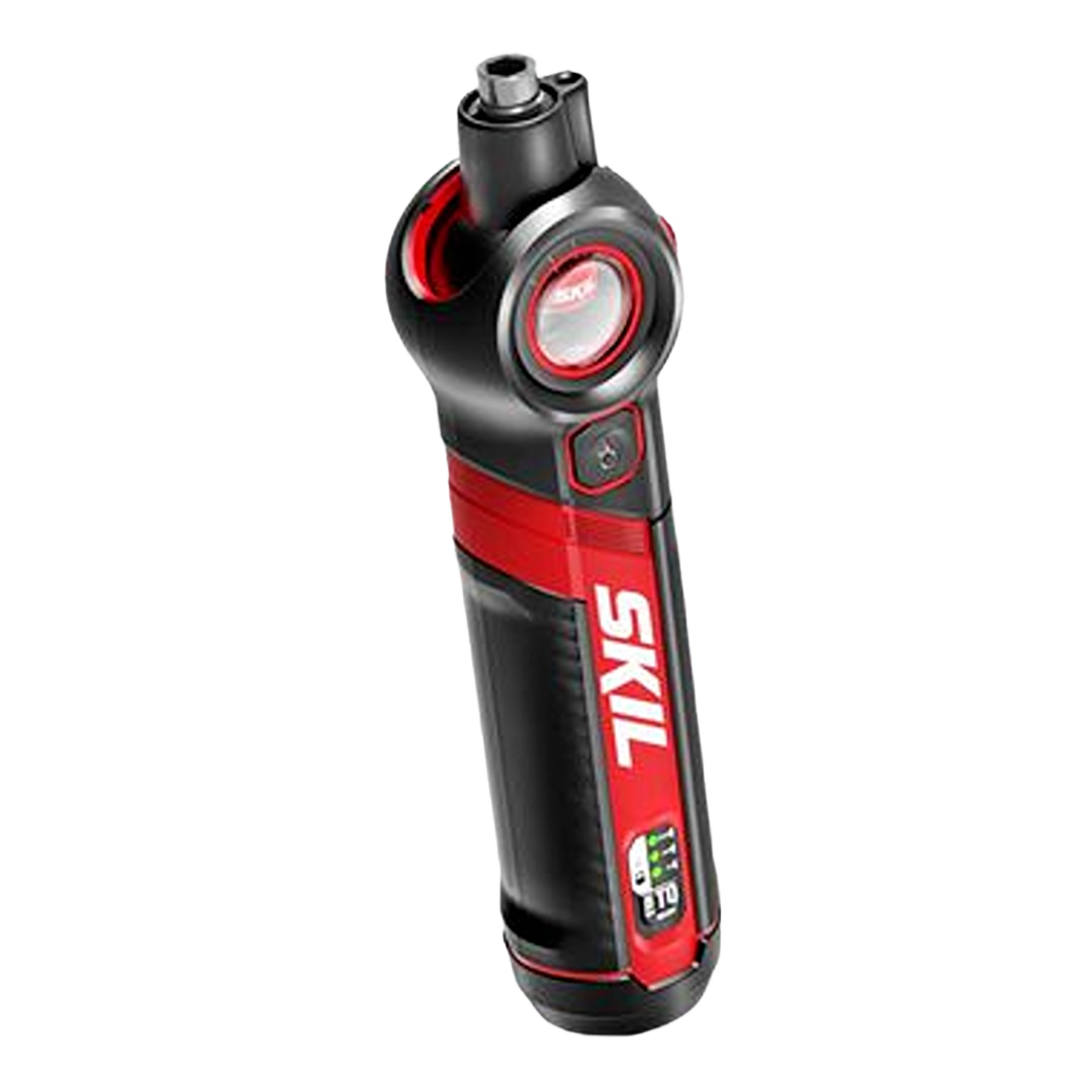 Compact red and black rechargeable screwdriver with ergonomic grip and LED indicator for home improvement tasks