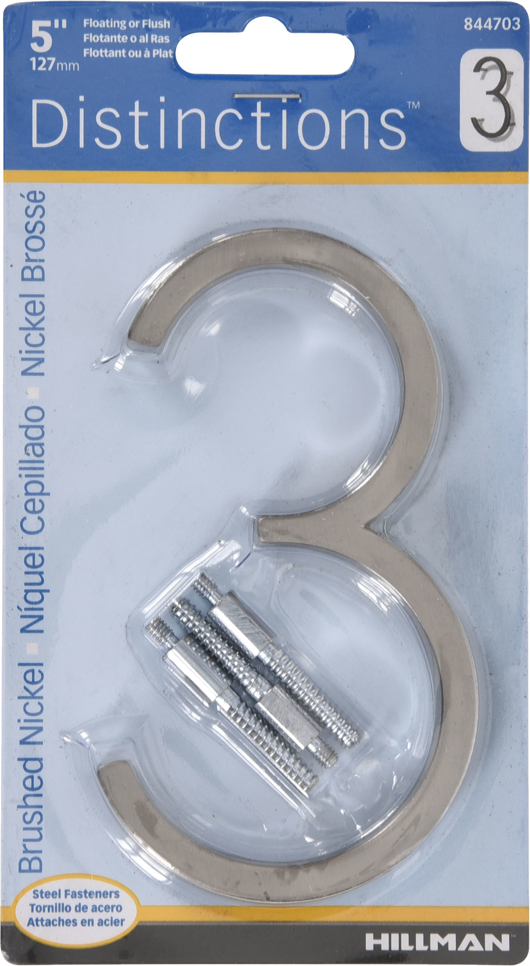 Hillman 5" Floating Mount House Number 3 Nickel, 3-Pack