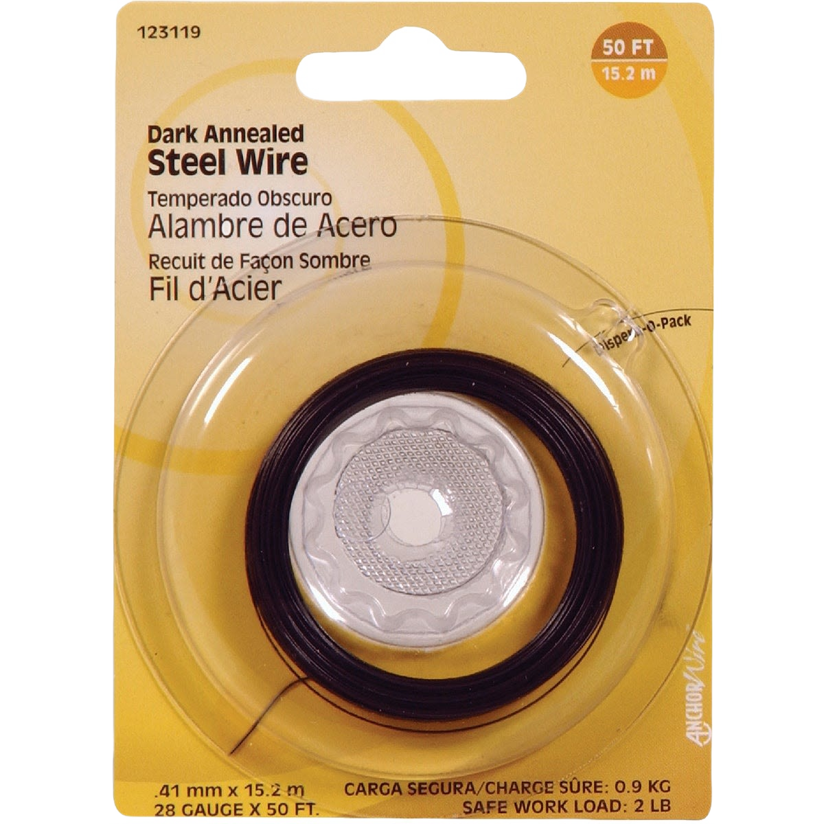 50-foot roll of dark annealed steel wire in blister pack, suitable for home improvement and hardware projects.