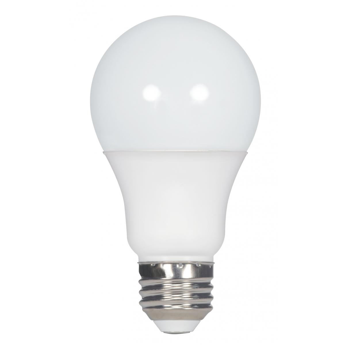 White LED light bulb with medium base and wide 220-degree beam angle for home lighting and improvement tasks