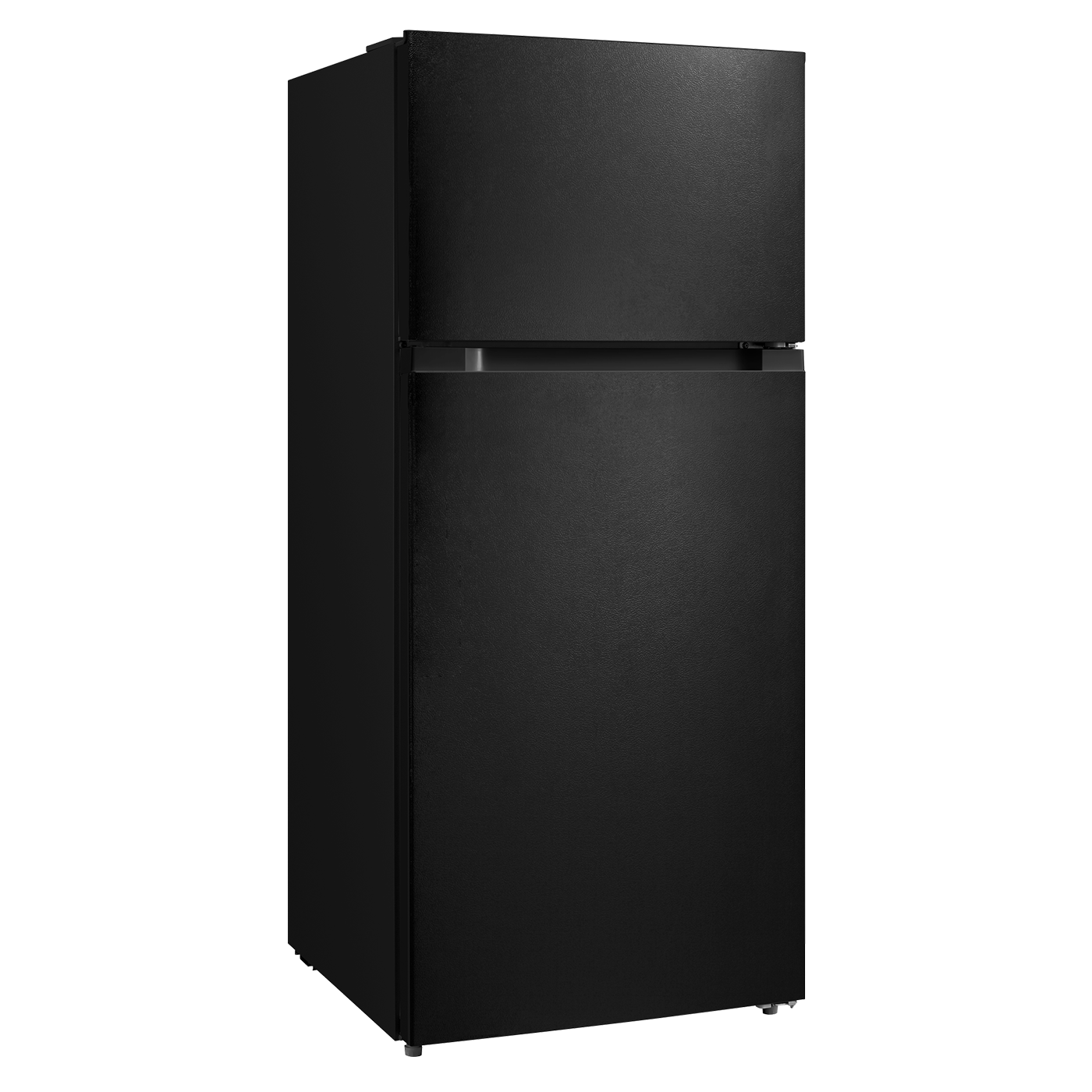 Compact black top freezer refrigerator with smooth finish and minimalist handle design in appliances and kitchenware collection