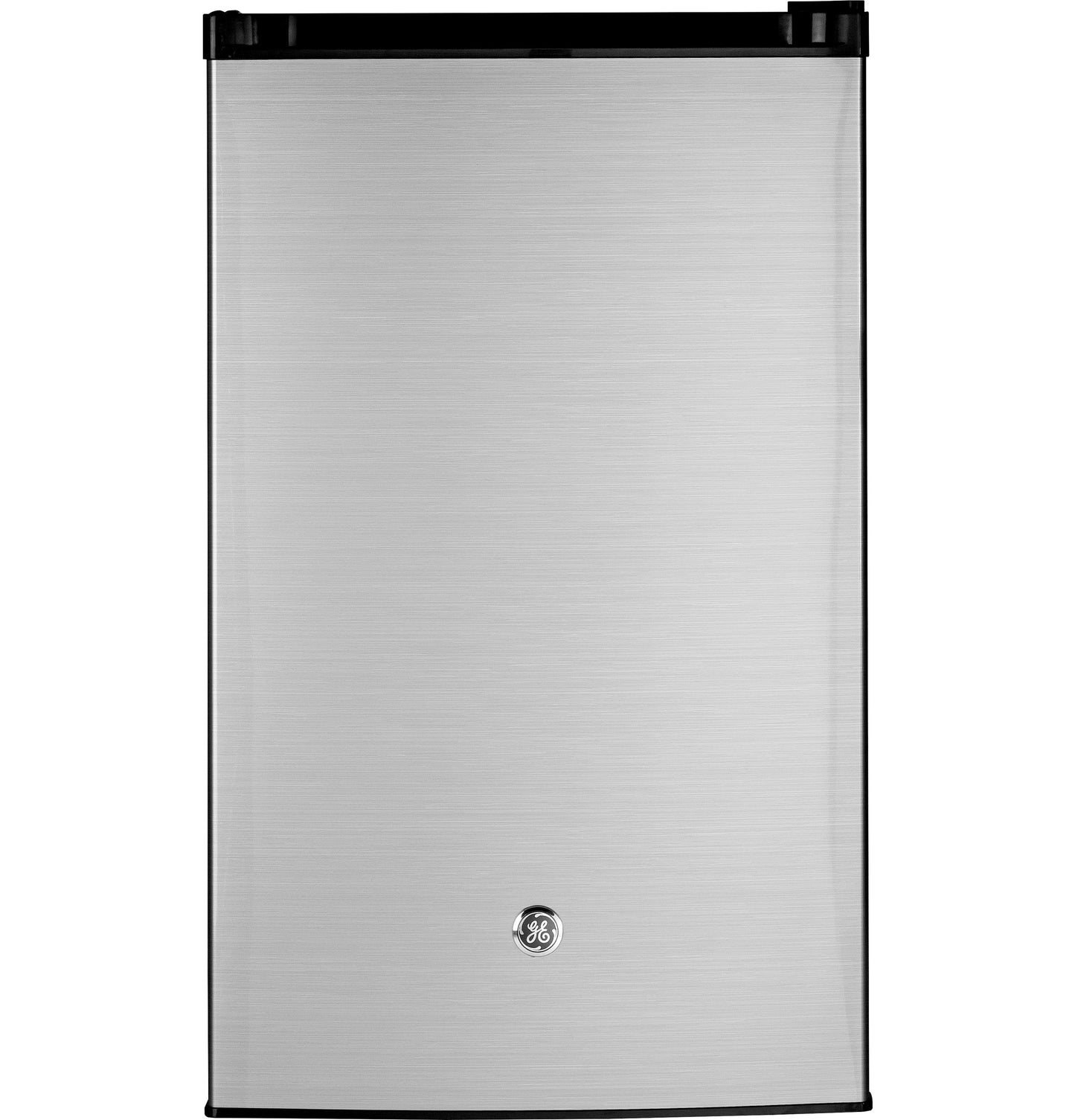 Compact stainless steel refrigerator with GE emblem ideal for mini refrigerator and kitchen appliances collections