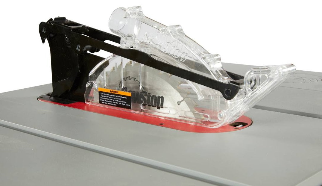 Protective blade guard and lever arm on portable saw designed for woodworking and power tool safety applications