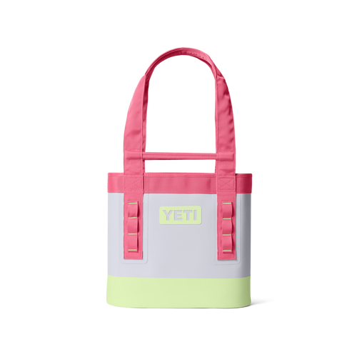 Compact carryall bag with pink handles and pale green base for everyday use in accessories and bags collection