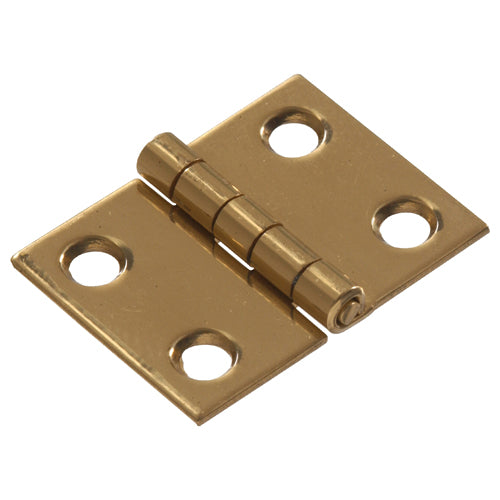 Bright brass solid hinge with four countersunk holes for durable home improvement and woodworking applications