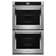 Stainless steel double wall oven with digital display and sleek handle in KitchenAid Double Wall Ovens collection